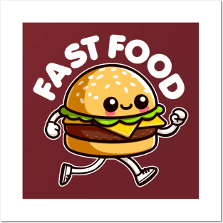 Fast Food Cute Burger Running Funny Posters and Art